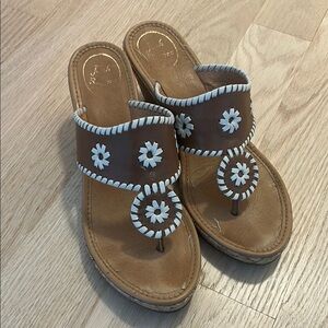 Jack Rogers Brown and White Sandals with Whipstitch Detail